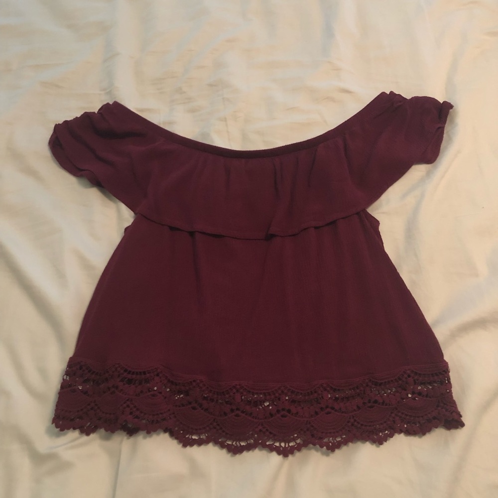 Burgundy off the should shirt